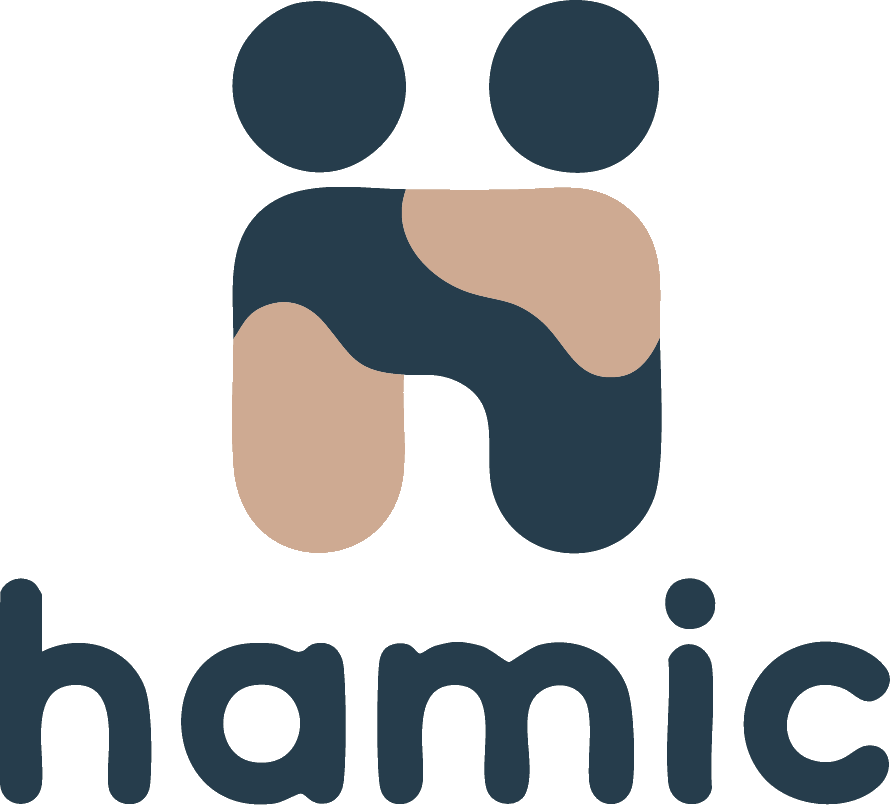 The Hamic mark — two rounded navy figures in an embrace, above the lowercase wordmark.